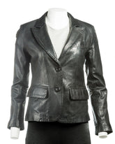 Ladies Black Short Two Button Leather Blazer: Bella